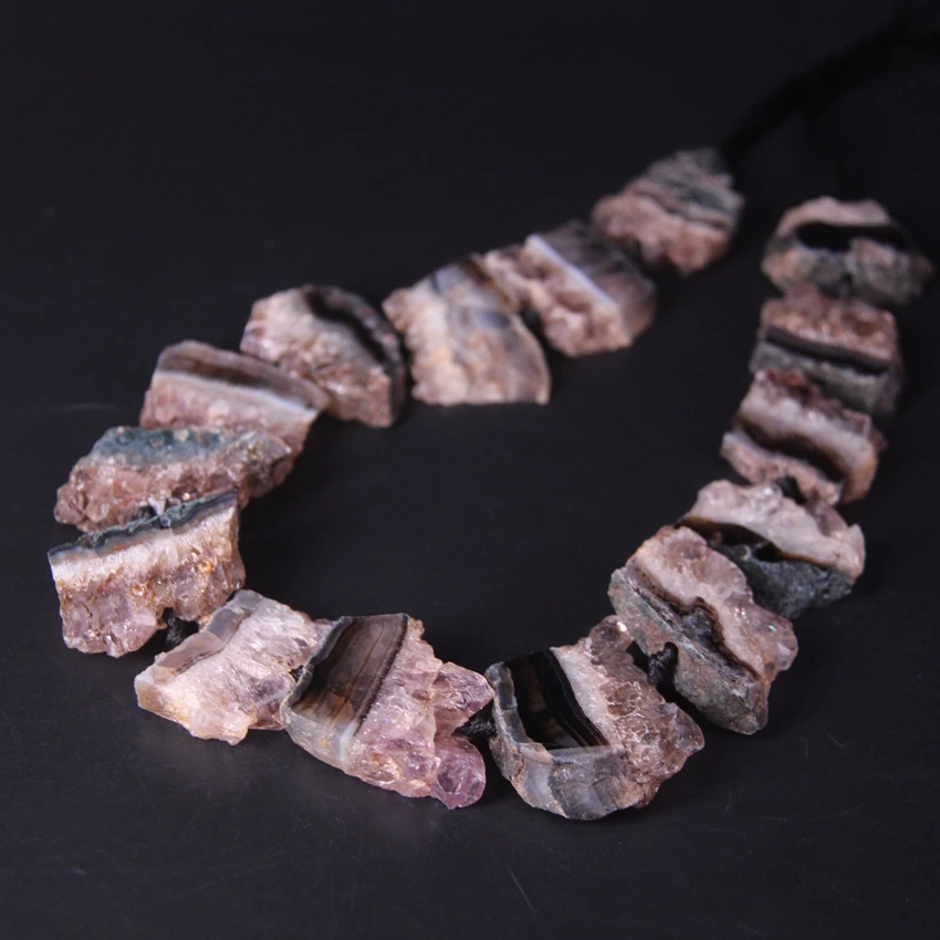 

15.5"/strand Dark Color Raw Amethysts Geode Druzy Slab Nugget Beads,Purple Crystal Quartz Drusy Slice Pendant for Jewelry Making