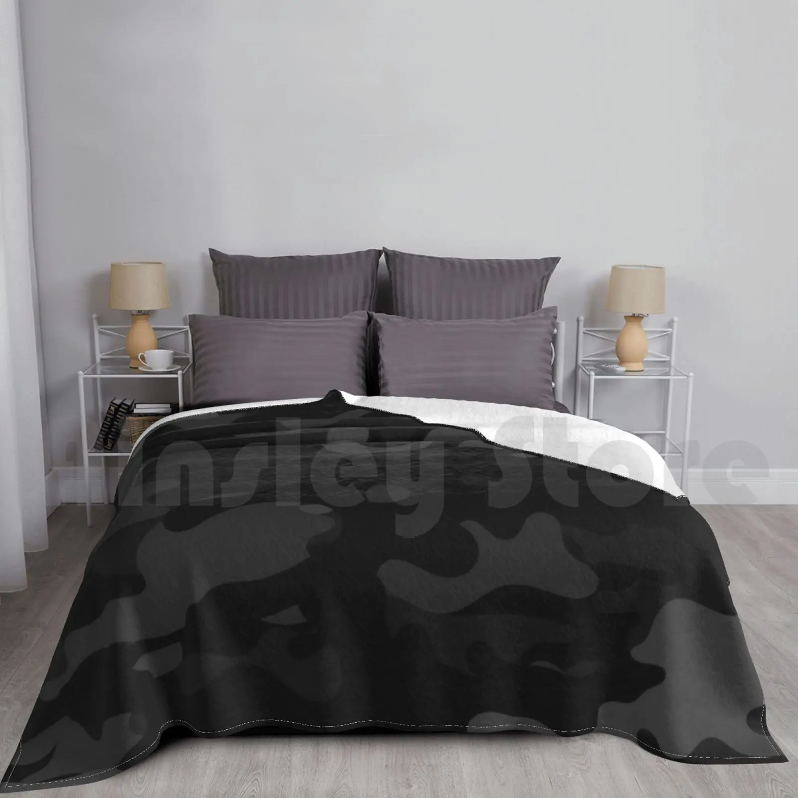 Blanket Camouflage Pattern Cool Army Midnight Camo Print Grey & Black Color For Lovers Of The Armed Forces