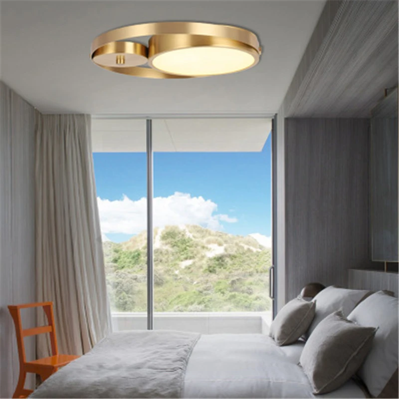 

Nordic All-copper Ceiling Lamp Round Ultra-thin Living Room Bedroom Room Lighting Modern Minimalist LED Balcony Ceiling Lamp PC