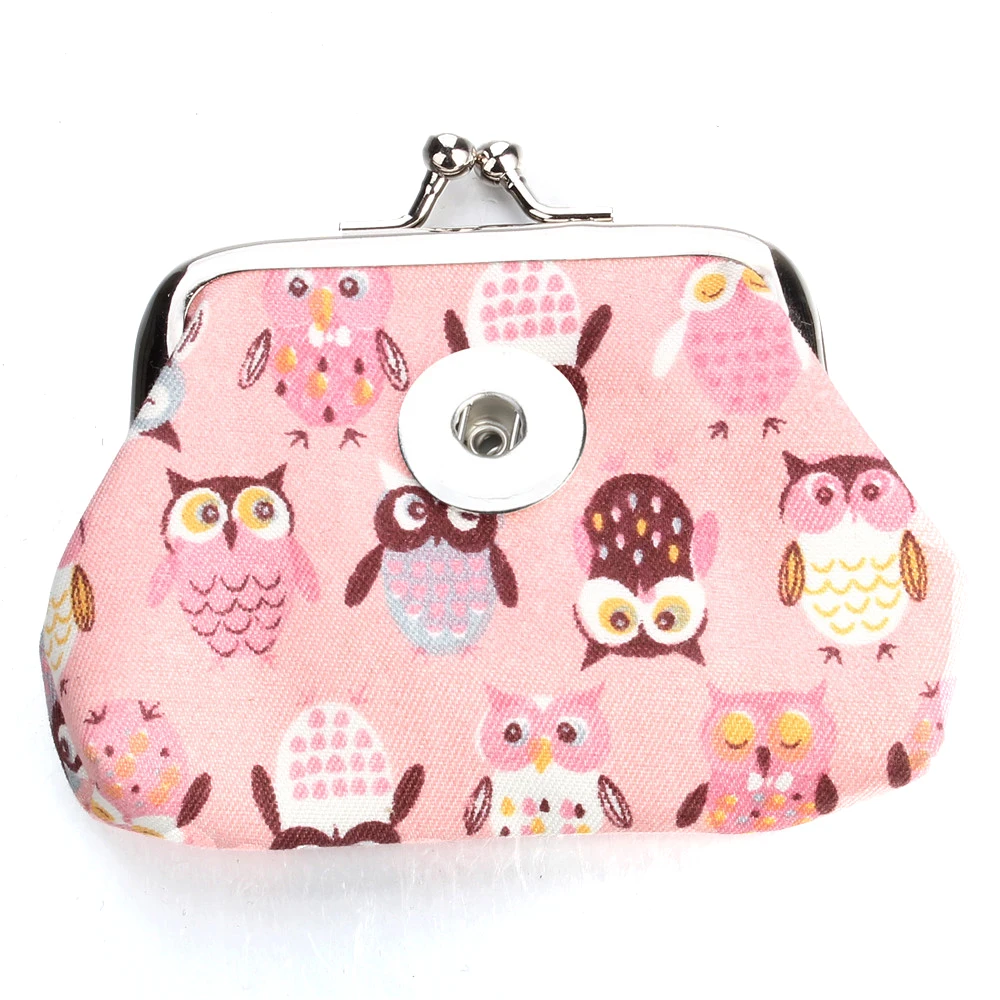 New Snap Jewelry PU Leather 18MM Snap Button Owl Coin Purses Small Wallets Pouch Kids Girl Women\'s Money Bags ZN069