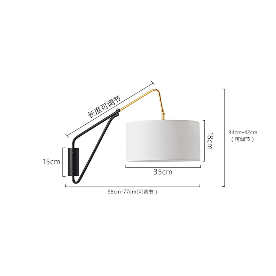 Nordic minimalist bedroom bedside telescopic rocker wall lamp linen lampshade study living room art deco reading light fixture