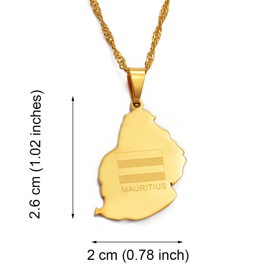 Anniyo Mauritius Map Flag Pendant Necklaces for Women Girl Gold Color African Countries Ile Maurice Jewelry @025021