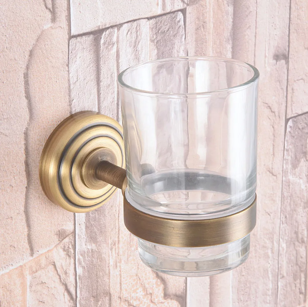 

Classic Antique Brass Hotel Bathroom Wall Mount Single Glass Cup Toothbrush Holder 2ba747