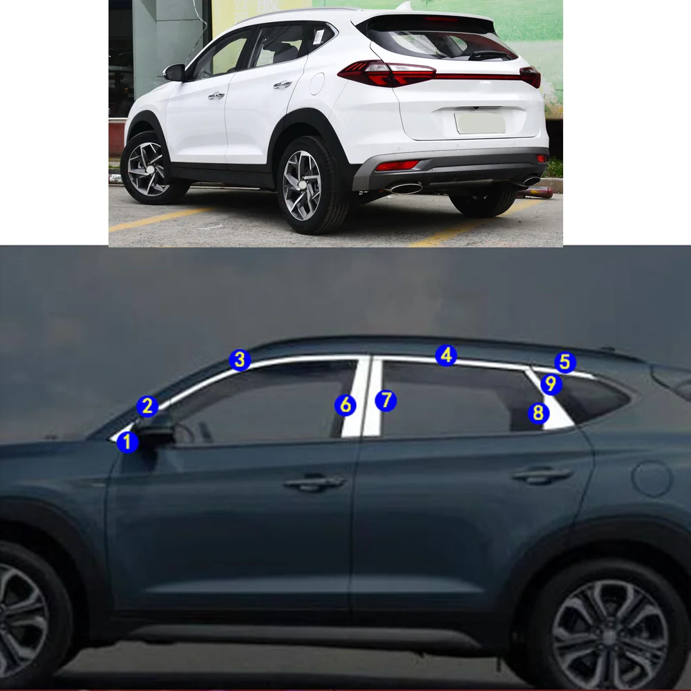 Car Styling Sticker Garnish Pillar Window Middle Strip Trim Frame Hoods For Hyundai Tucson 2015 2016 2017 2018 2019 2020 2021