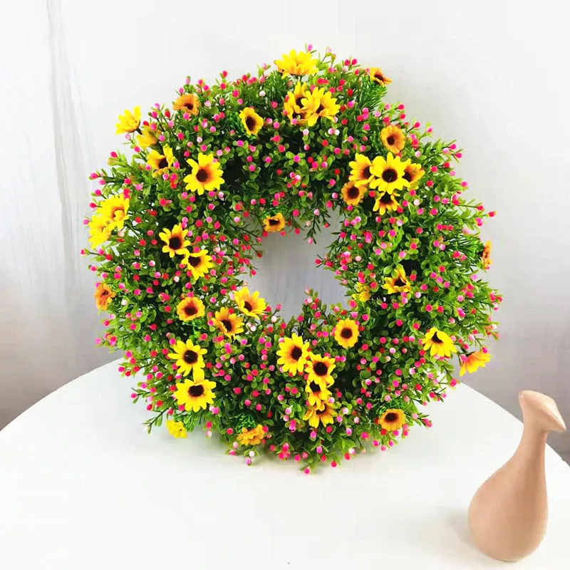 

Искусственный пластиковый Подсолнух, венок, дверь, Подвесные Растения из ротанга, поделки «сделай сам», украшения для свадебного дома