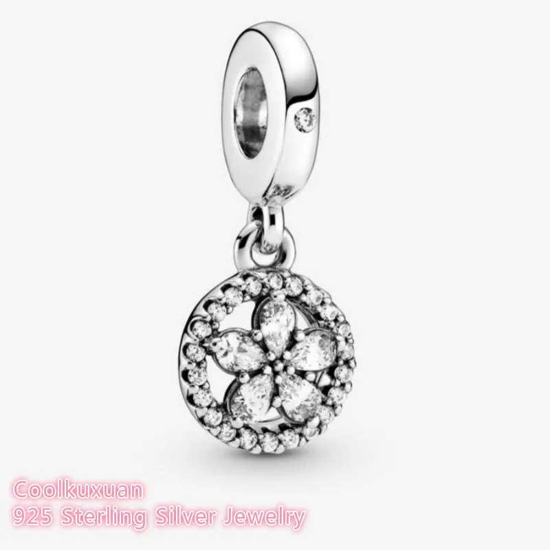 

100% 925 Sterling Silver Sparkling Snowflake Circle Dangle Charm Beads Fits Original Pandora Bracelets Jewelry Making