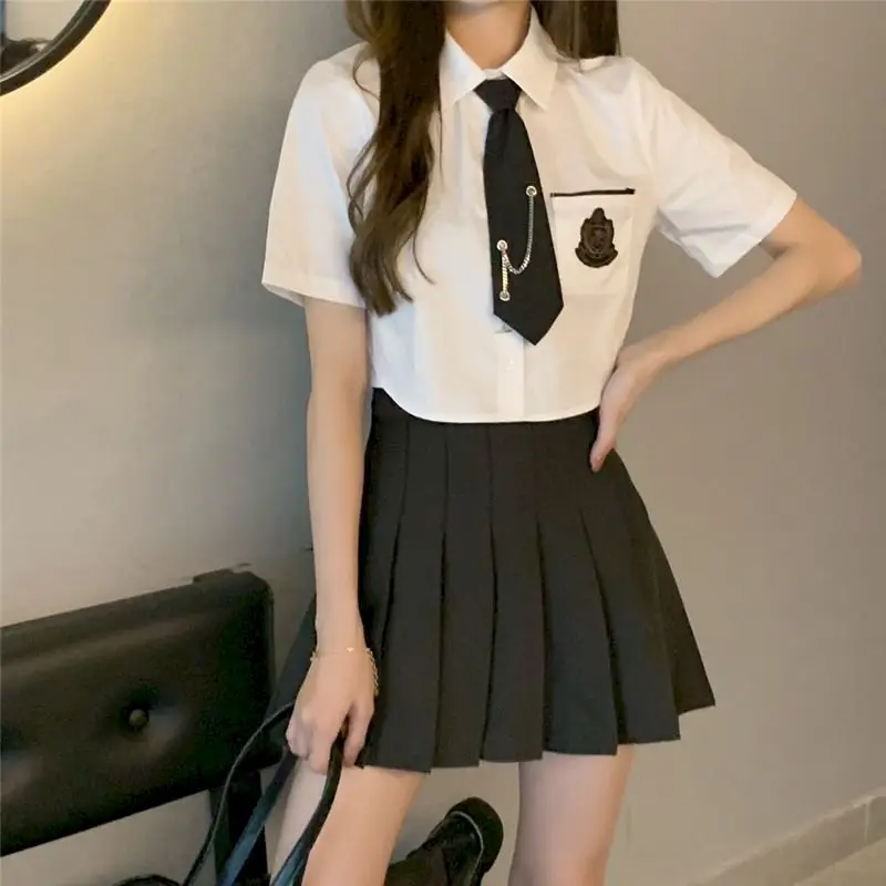 School Uniform Skirt Suits Jk Uniform Class Uniform Short Sleeve Shirt Pleated Skirt 2 Piece Sets Design Sense Niche Shirt Sets