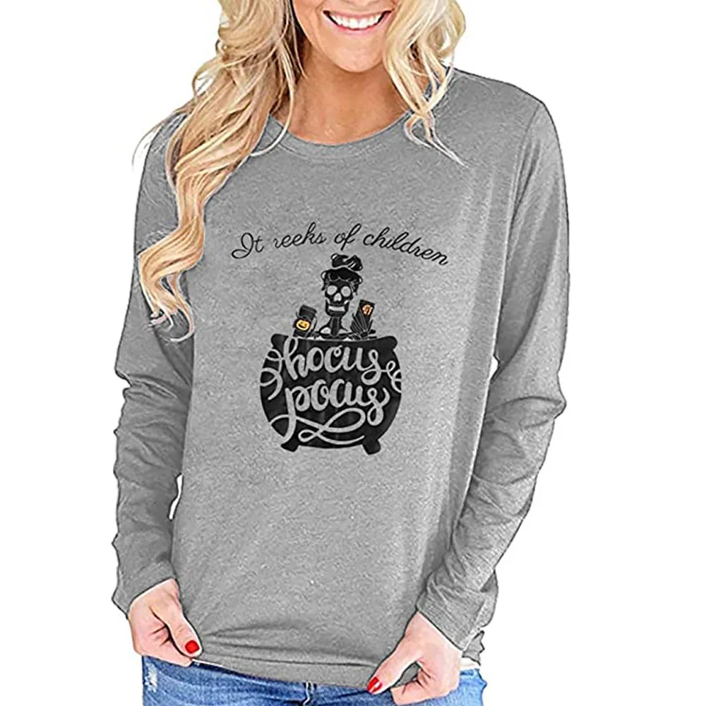 Womens Halloween Horror Long Sleeve Shirt Hocus Pocus Top Funny Halloween Sayings Shirts Fall Casual Tops Tees