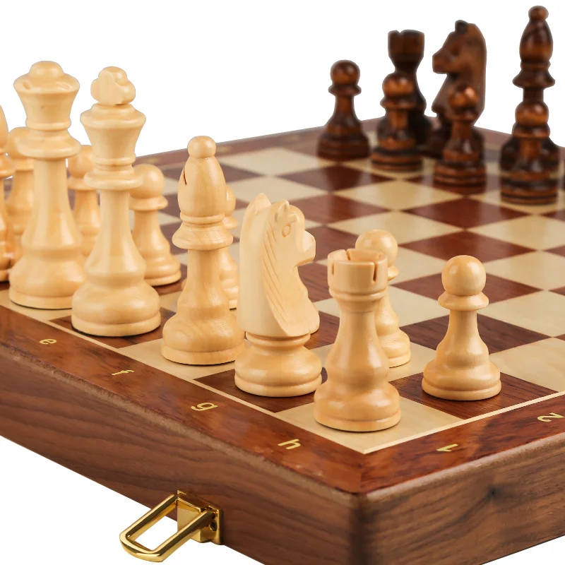 Board Game Chess Set Top Grade Wooden Folding Big Traditional Classic Handwork Solid Wood Pieces Walnut Chessboard Children Gift