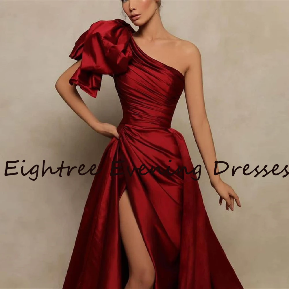 Eightree Wine Red Long Side Slit One Shoulder Evening Party Dresses A Line Formal Graduation Party Prom Gowns Saudi Arabia Dress