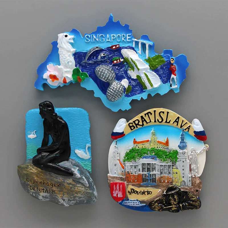 Singapore Merlion Vienna World Tourism Souvenir 3D magnetic refrigerator Laos Italy Rome souvenir furniture home decoration gift