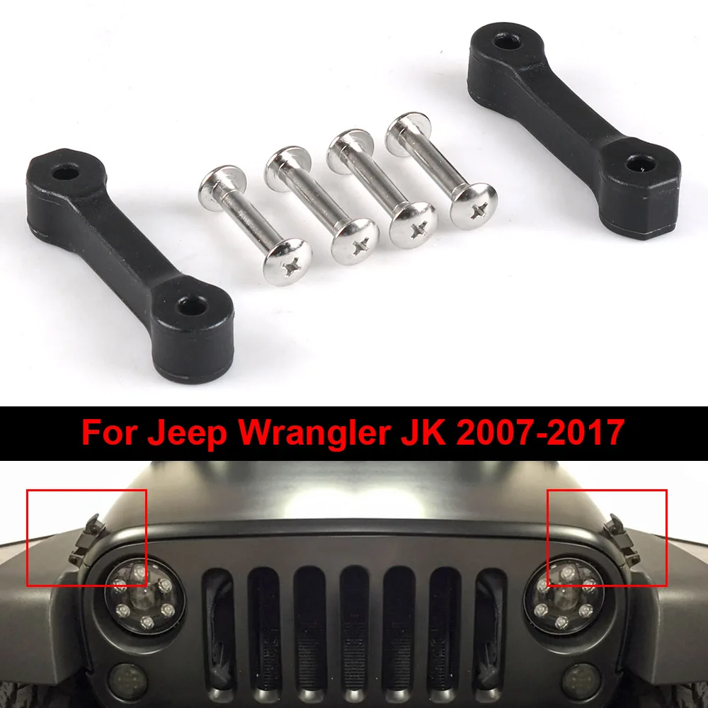 For Jeep Wrangler JK 2007-2017 Black Hood Latch Upgrade Kit Stops Shake Rattle Engine Bonnets Hood Lock