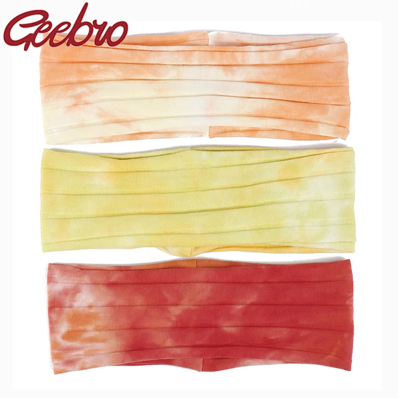 Geebro Women Ribbed Tie Dye headband Hairbands Multi-color Soft Elastic Cotton Headwear For ladies Girls Tuban hair Accessories