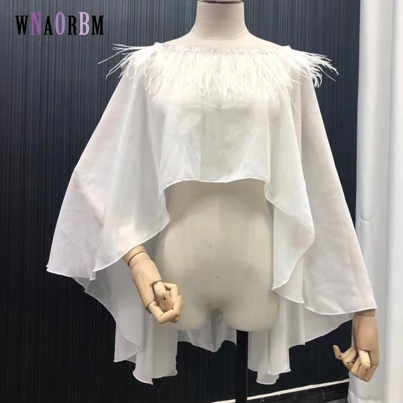 

Summer sunscreen + 100% Ostrich hair feather cape women's Cape length 27 cm in front and 70 cm at back cloak outdoor beach coat