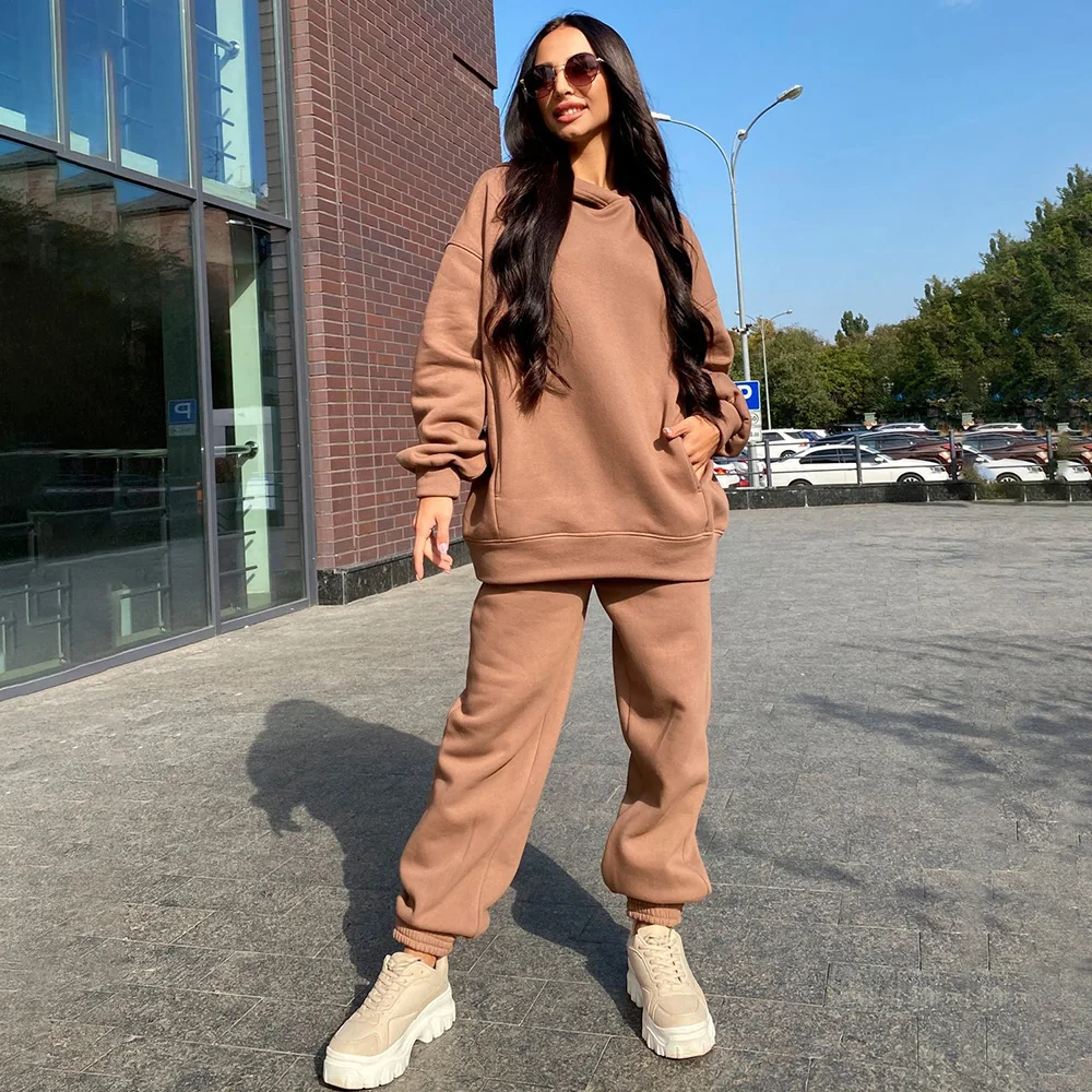 

Solid Color Hoodie Sweater 2023 Autumn Winter New Fashion Women Tracksuit Sweatshirts Suit Long Sleeve Sport Pants Two Piece Set