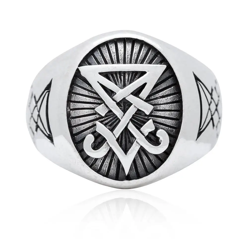 Onlysda Gothic Lucifer Satan Signet Rings Punk Stainless Steel Seal Rings Men and Women Pagan Jewelry Dropshipping Gift OSR713