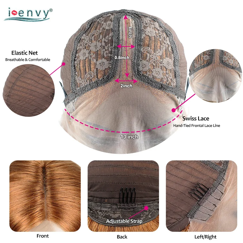 VideoShort-Perruque Bob Lace Front Péruvienne Naturelle, Cheveux Lisses, Blond, Orange, Bordeaux, Rouge, 13x1, Partie Transparente