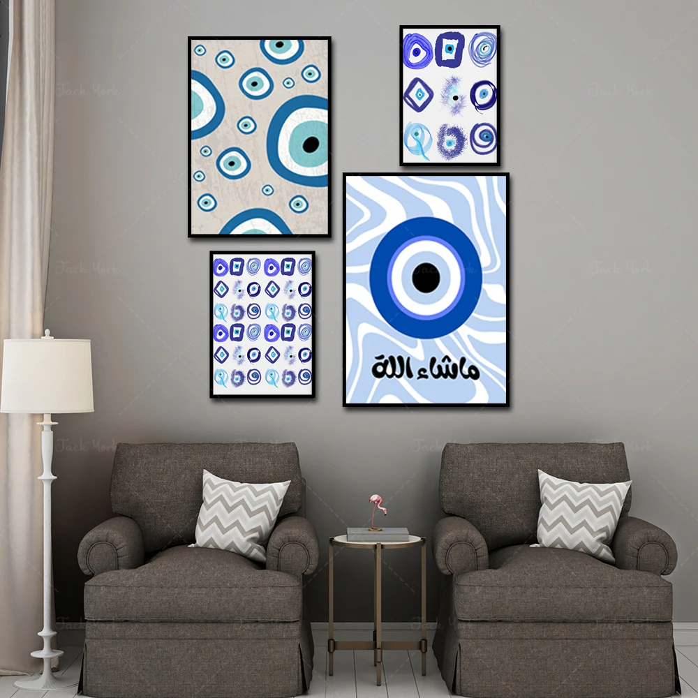 Evil Eye Symbol Moderne Kunst Boho Wanddekoration Minimalistischer Druck Blue Evil Eye Mid-Century Geschenk Evil Eye Wandkunst