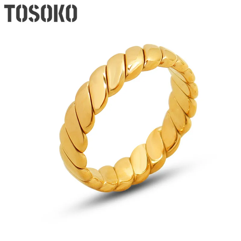 

TOSOKO Wheat Stainless Steel Couple Rings Twist Pattern Ring Retro Trending Valntine's Day Gift Jewelry BSA303