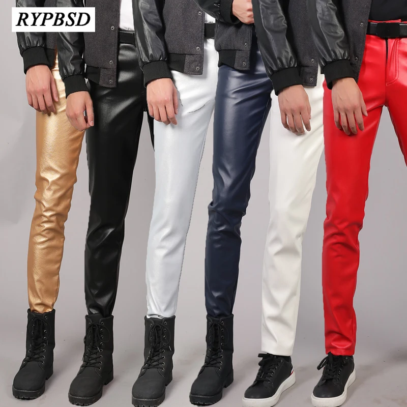 PU Leather Pants for Men 2024 Brand Fashion Autumn Slim Stretch Zipper Waterproof Punk Nightclub Skinny Faux Leather Trousers