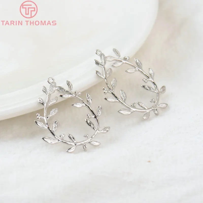 (827)6CPS 23x30MM 24K Gold Color Plated Brass Hollow Flower Vine Charms Pendants High Quality For DIY Jewelry Making