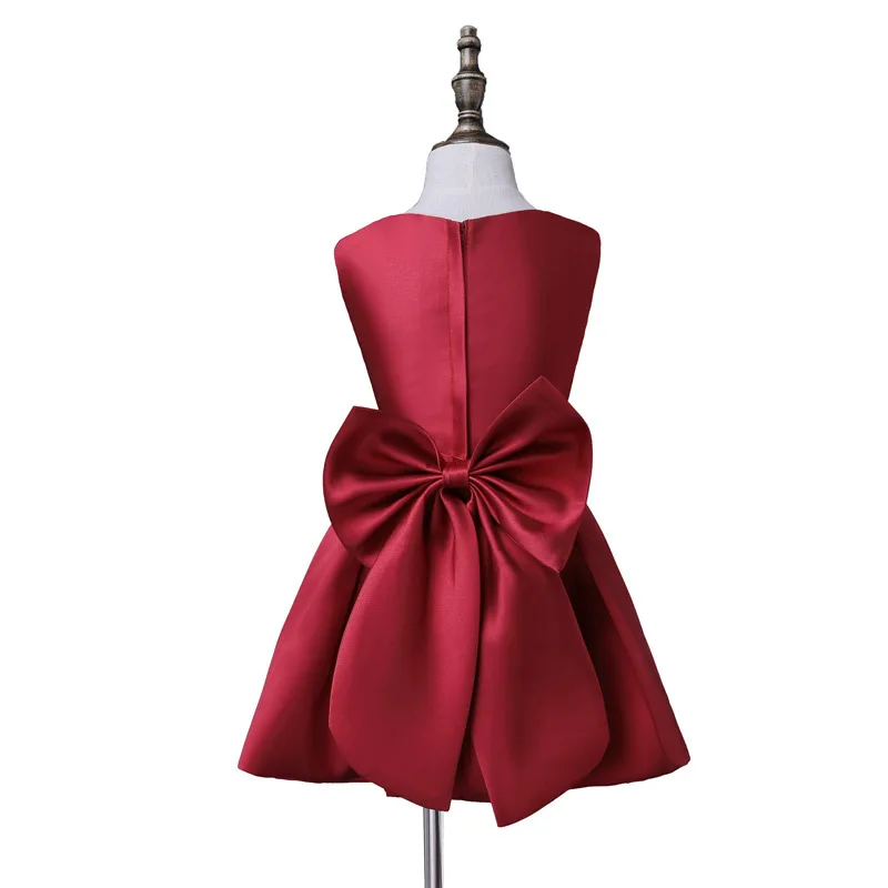 New Real Picture Flower girl Dress For Wedding Red Satin Kids Birthday Party Dress Pageant Gown Custom Size