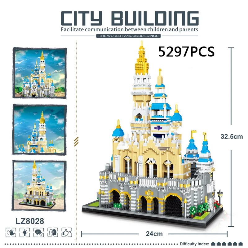 Creative Amusement Park Micro Diamond Block Fairy Tales Castle Scenic Spot Model Build Brick Toy Nanobrick Collection For Gifts