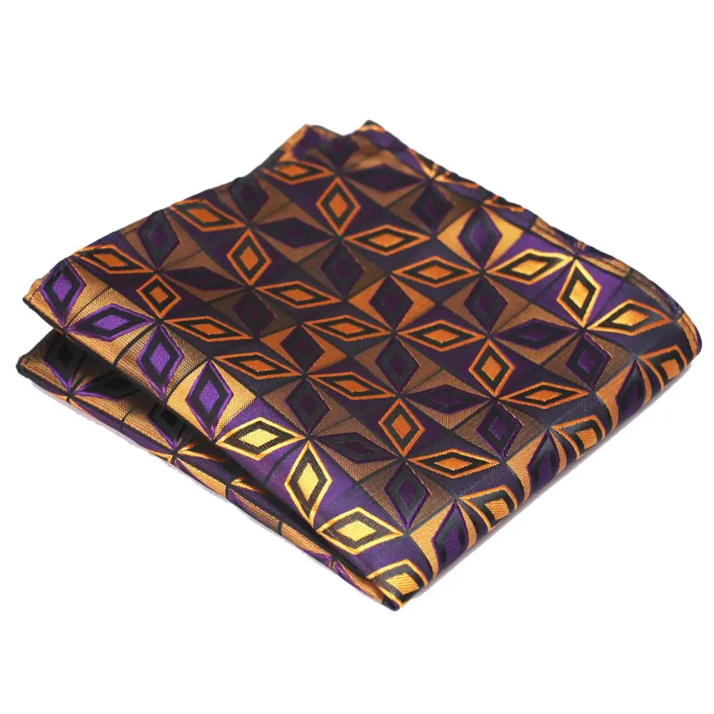 Geometric Houndstooth Purple Yellow Cream Multicolor Mens Handkerchieves Silk Jacquard Woven Wholesale Pocket Square Attractive