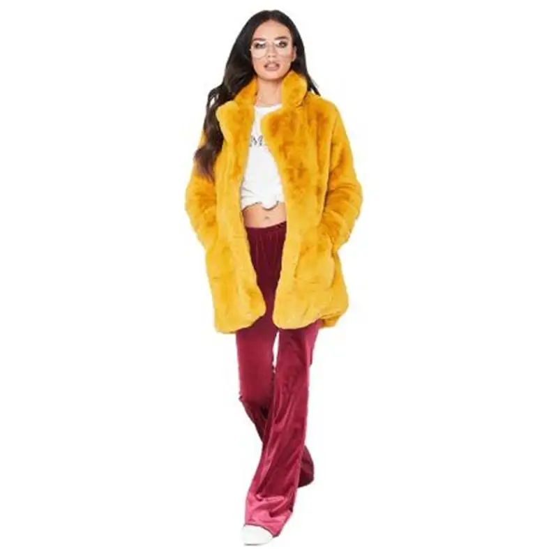 Abrigo de piel sintética de pelo de conejo suave de lana suelta larga para mujer, moda europea americana, elegante, 3XL,4XL, blanco, rosa, amarillo,