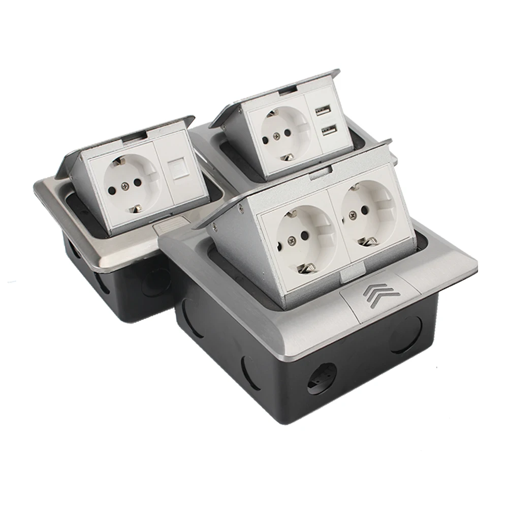 

Универсальная интернет-розетка USB RJ45, 250 В, 16 А, европейская стандартная розетка, 2-сторонняя розетка, всплывающая напольная розетка, коробка из алюминиевого сплава