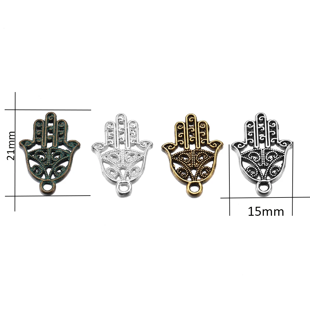 20pcs/lot Antique Bronze Classic Hamsa Palm Protection Pendant Charms Metal Hand Fatima For DIY Bracelet Necklace Jewelry Making