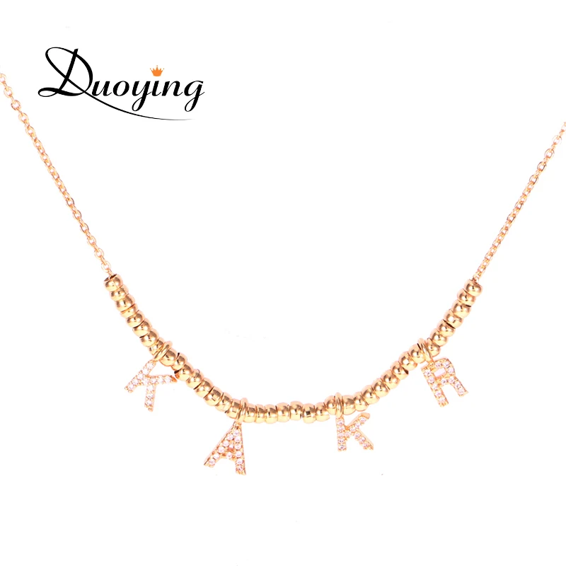 DUOYING Fashion Women 6MM letter necklaces Personalized Bead Name Necklace Unique Custom Jewelry necklace For Christmas Gifts