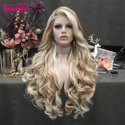 Imstyle Highlight blonde braune Perücke synthetische Spitze Front Perücke lange gewellte Perücken für Frauen hitze beständige Faser Haar gemischte Farbe Perücke