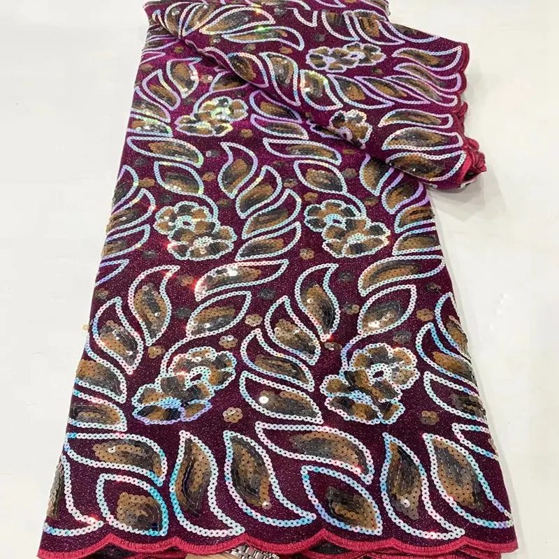 

5 Yards African Lace Fabric with Sequins High Quality Nigerian French Tulle Lace Fabric Sequined Mesh For Wedding Sew TS9576