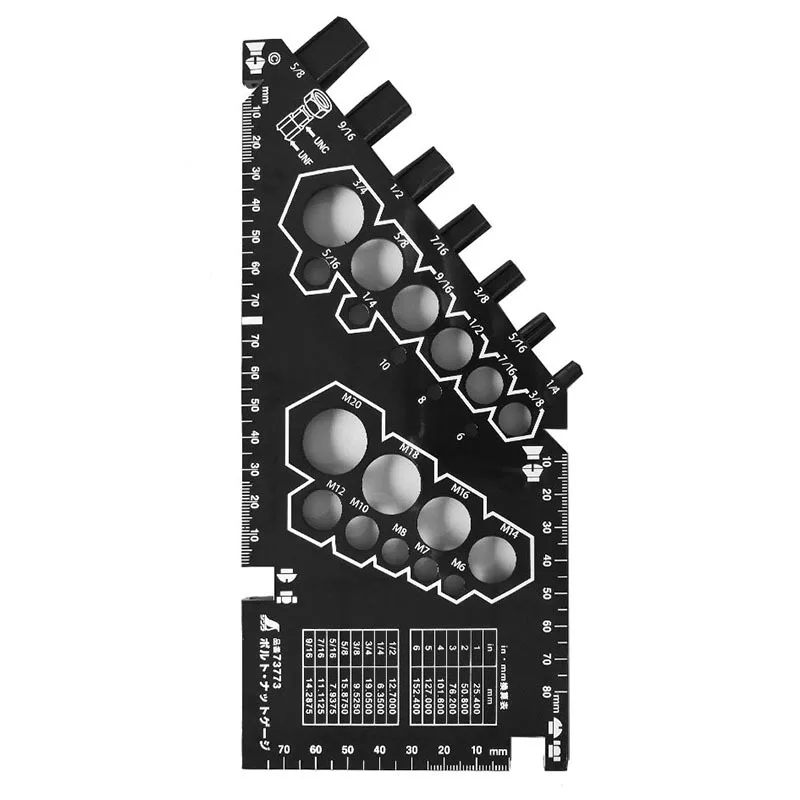 Bolt and Nut Gauge Screws Square Size Measuring Ruler ABS Inch Metric