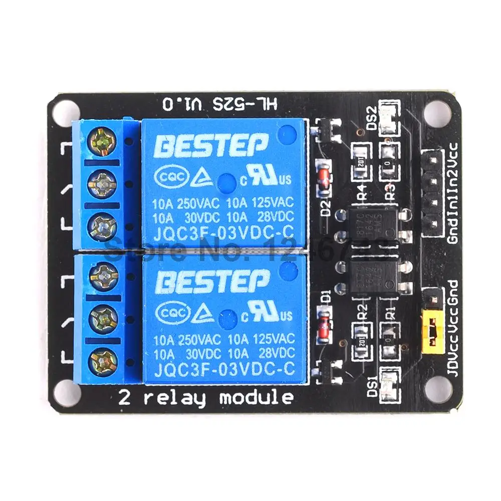 Módulo de Relé com Optoacoplador para Arduino, 2 Canais, Saída 2 Way, 3.3V, 3V