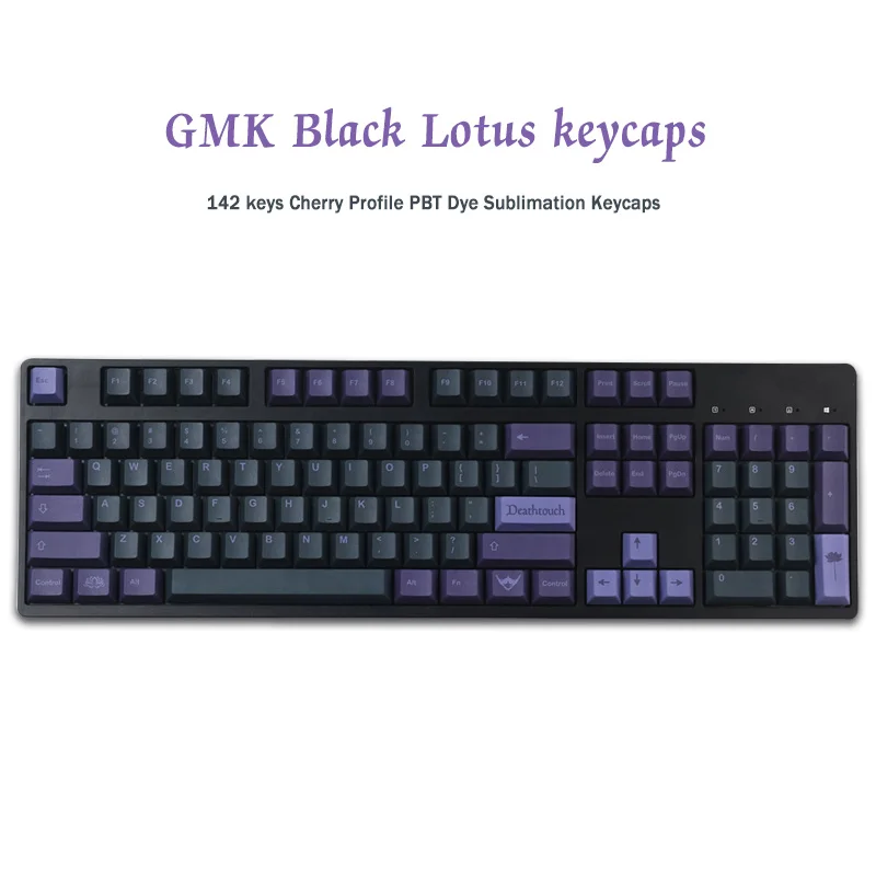 

142 Keys GMK Black Lotus Keycaps Cherry profile PBT Dye Sublimation Mechanical Keyboard Keycap For MX Switch 60/64/87/96/980/104