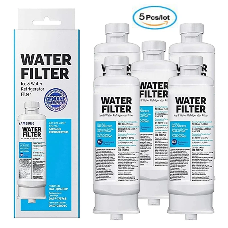 Replace Samsung DA97-17376B, HAF-QIN / EXP refrigerator water filter, 5 pieces