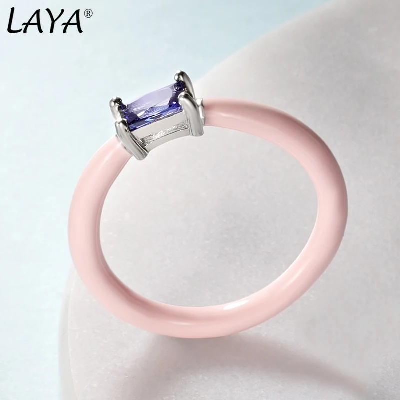 Laya 925% 100 Sterling Silver colore sintetico cristallo moda anello da dito per le donne gioielli di fascino smalto fatto a mano 2024