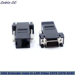 VGA Extender male to LAN Video CAT5 CAT6 RJ45 Network Cable Adapter New Ethernet to 9pin Connector