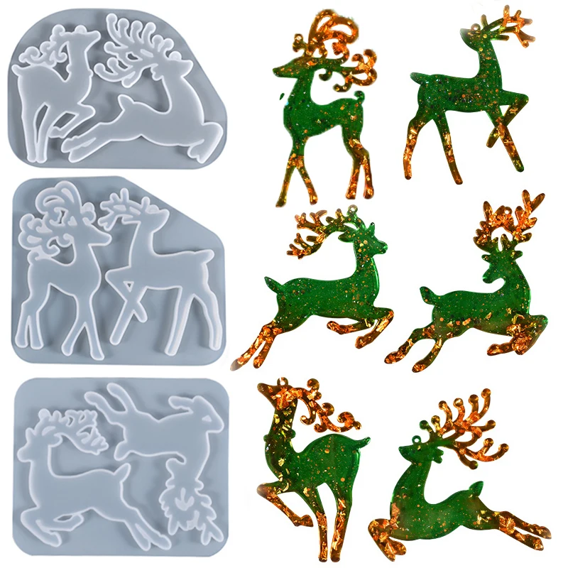 Christmas Elk Shaped Silicone Mold  DIY Epoxy Resin Mold Deer Elk Mold Christmas Tree Pendant Decoration Christmas Elk Mould