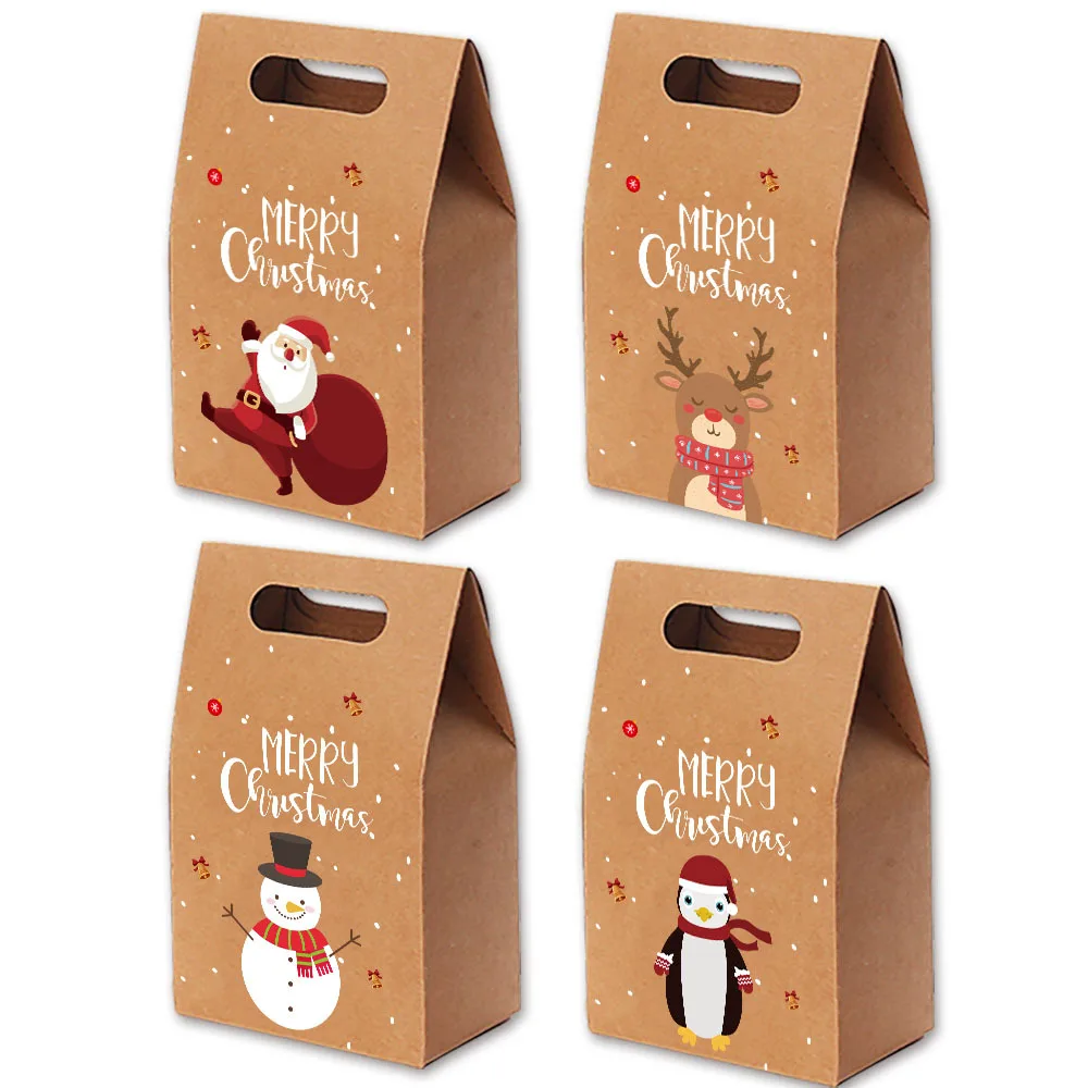 100 Pieces Vintage Kraft Paper Christmas Apple Gift Box Holiday Packaging Party Gift Bag Portable packaging Bag Candy Box