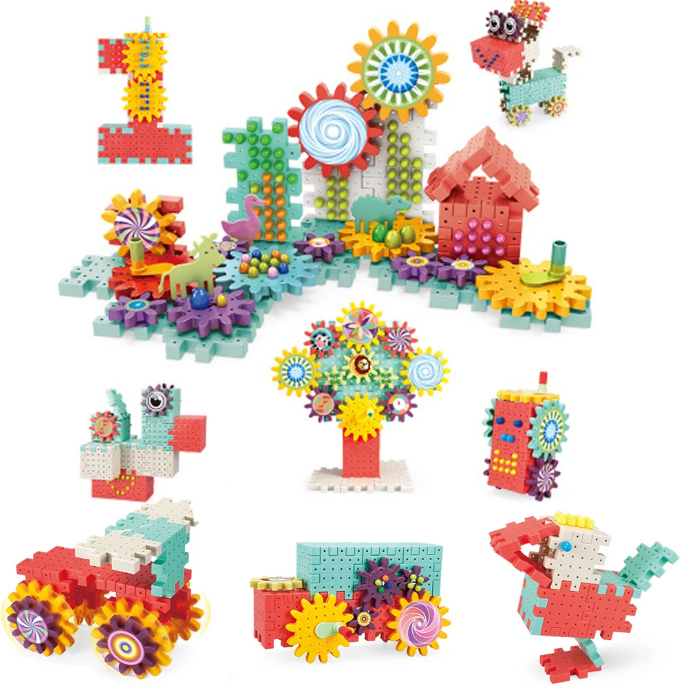 168-368 PCS Children\'s Plastic Building Blocks Toys Gear Blocks Toy Kids DIY Creative Educational Toy for Children Birthday Gift