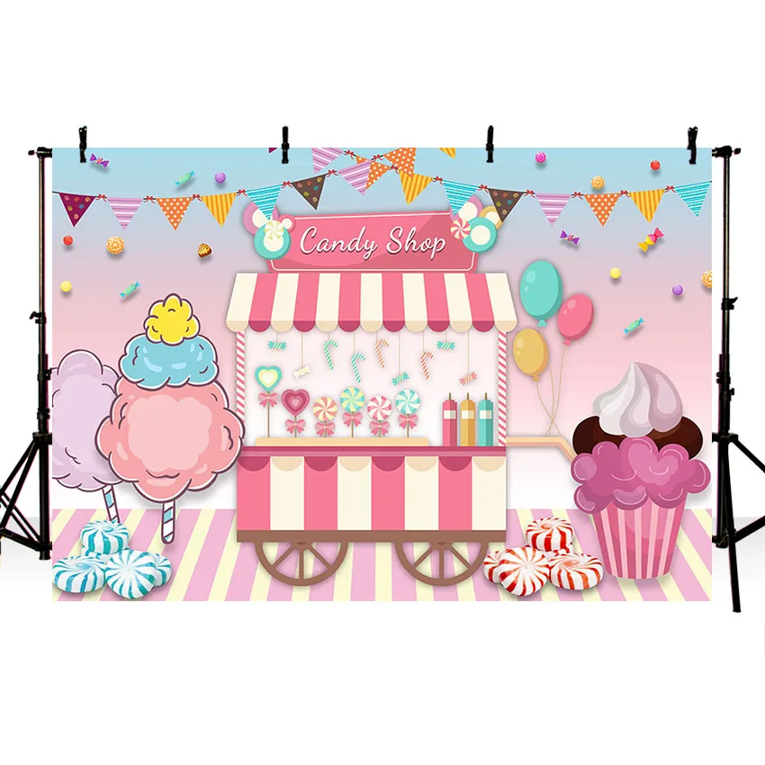 Avezano Birthday Party Backdrop Pink Candy Store Ice Cream Balloon Decoration Photography Background For Photo Studio Photophone