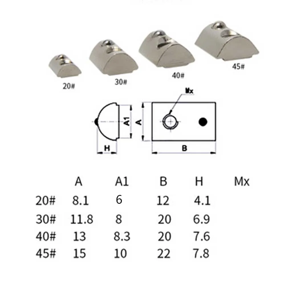 Aluminum Extrusion Profile 2020 3030 4040 4545 CNC M4 M5 M6 M8 Half Round Elasticity Spring Nut Ball Nut,20pcs or 50pcs Optional