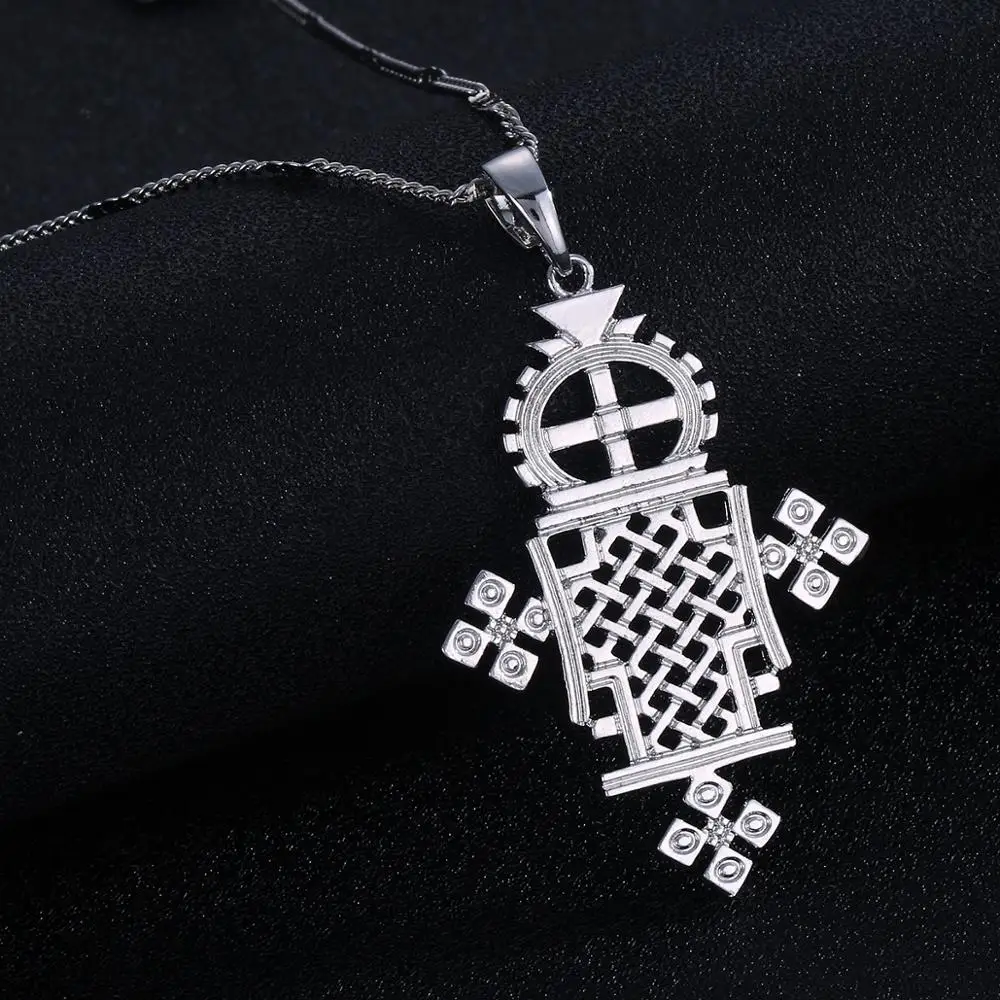 Ethiopian Silver Color Cross Pendant Necklace African Eretrian Trendy Coptic Crosses Women Jewelry