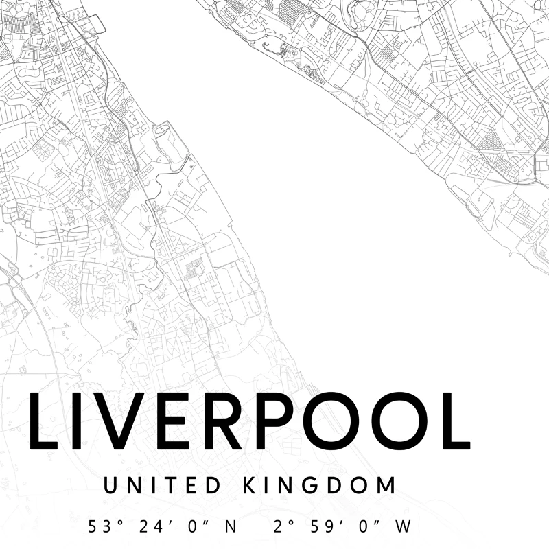 Liverpool City Coordinates Map Prints Black White Wall Art Pictures Housewarming Gift England Map Canvas Painting Office Decor