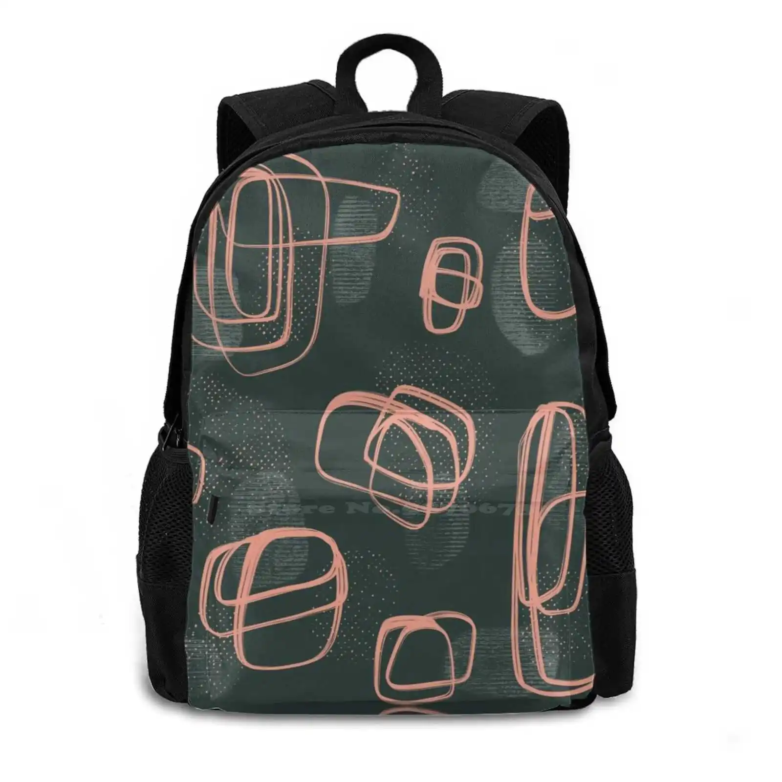 Abstract Halftone Pattern With Round Shapes In Soft Peach And Dark Teal Green Pattern Design Bagpack School Bags Seamless Teal