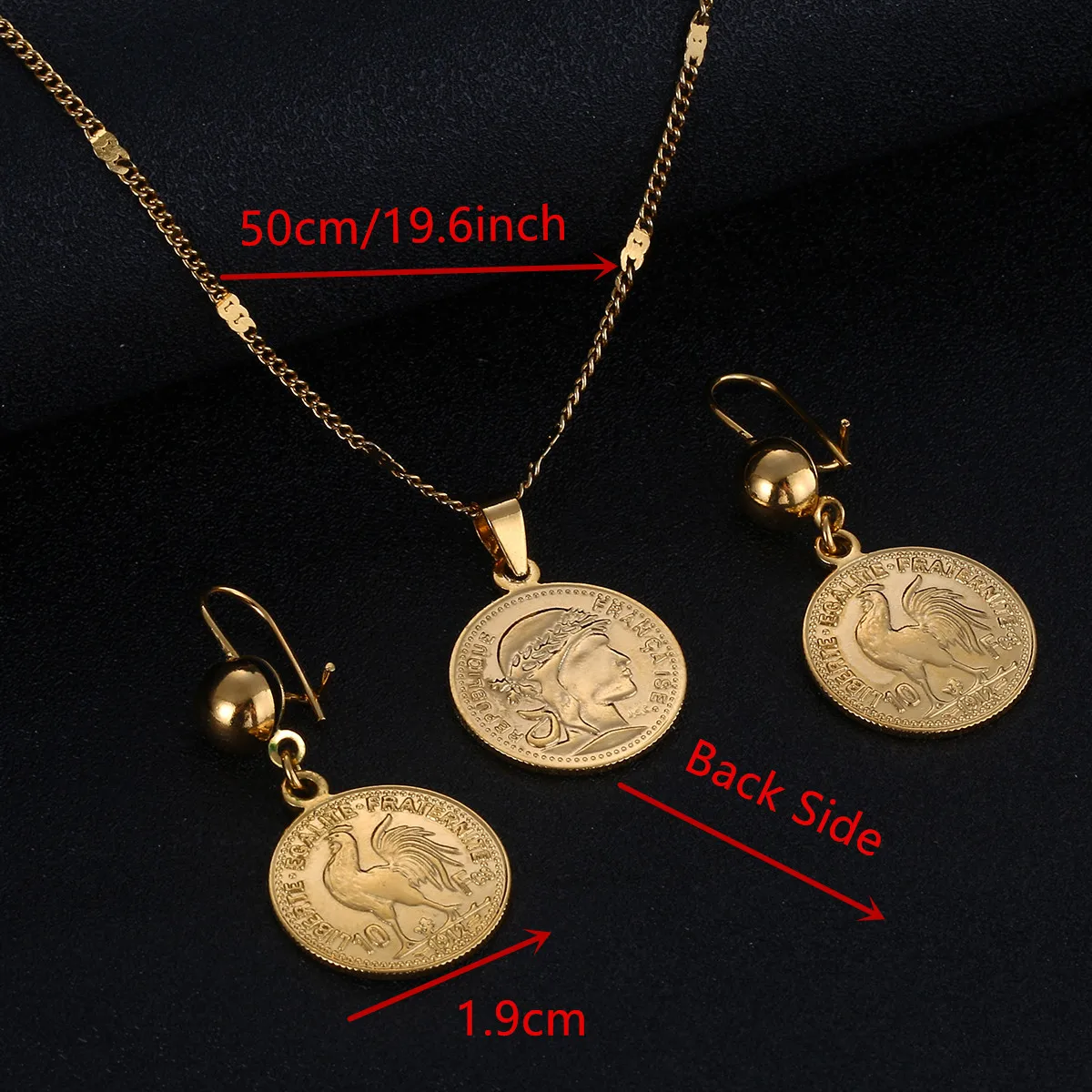 Gold Color Coin Pendant Necklaces France Lecoqgaulois Old French Trendy Coin Jewelry Sets