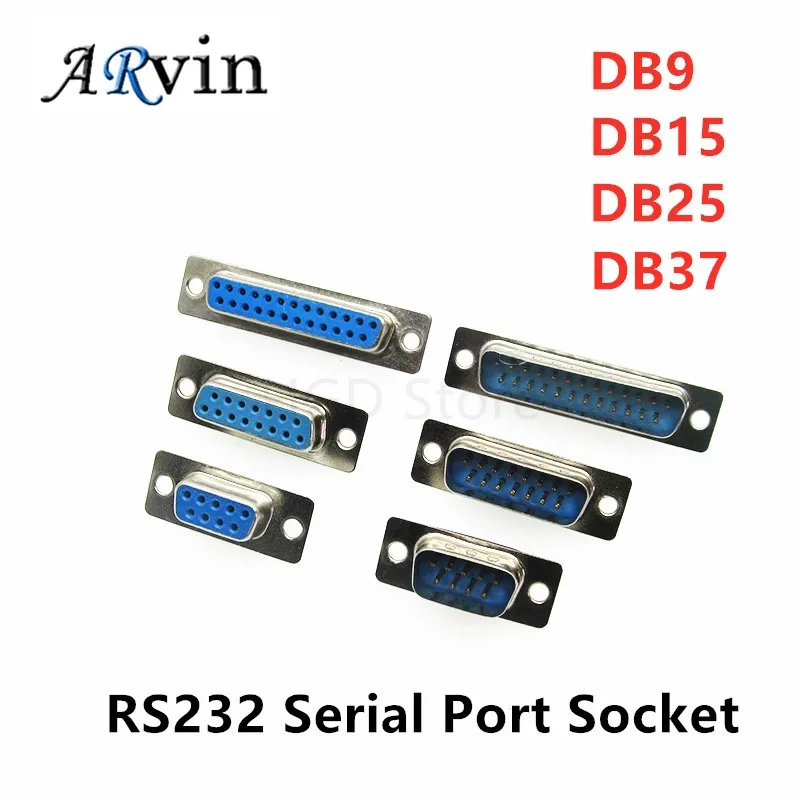 5Pcs DB9 DB15 DB25 DB37 Hole/Pin Female/Male Blue Welded Connector RS232 serial port socket DB D-SUB adapter 9/15/25/37 pin